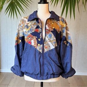 Vintage Misty Valley Sport Windbreaker Jacket – Blue Baroque Print – Early 90s